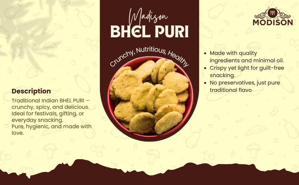MODISON Bhel Puri Indian Snacks Crunchy Wheat Crackers 180g