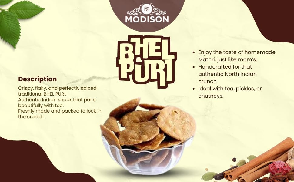 MODISON Bhel Puri Indian Snacks Crunchy Wheat Crackers 180g