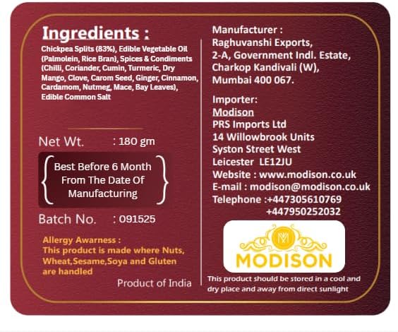 MODISON Chana Chapta Healthy Snacks Spicy Chickpeas 180g