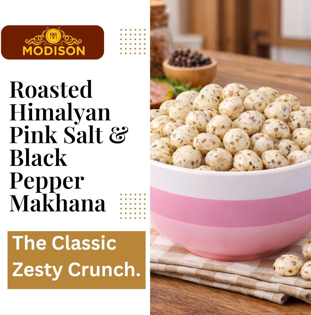 MODISON Roasted Makhana Healthy Snacks Himalayan Pink Salt Pepper 80g