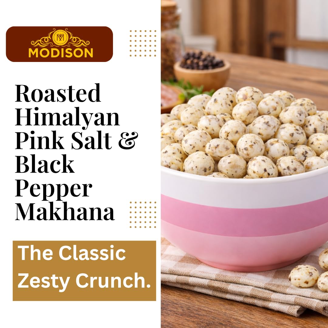 MODISON Roasted Makhana Healthy Snacks Himalayan Pink Salt Pepper 80g