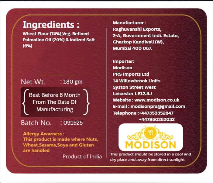 MODISON Bhel Puri Indian Snacks Crunchy Wheat Crackers 180g