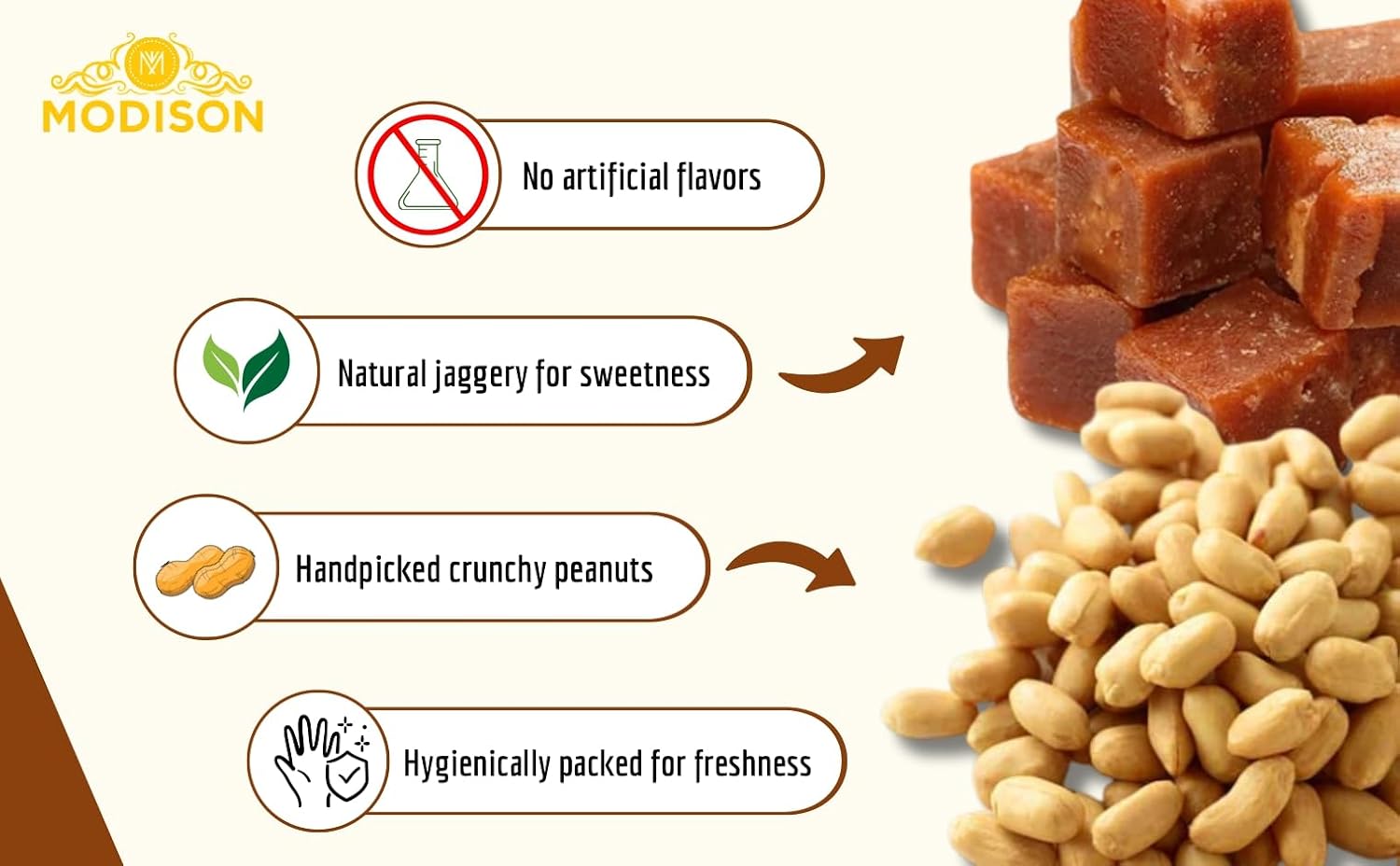 MODISON Peanut Chikki Indian Sweets Protein Brittle 180g