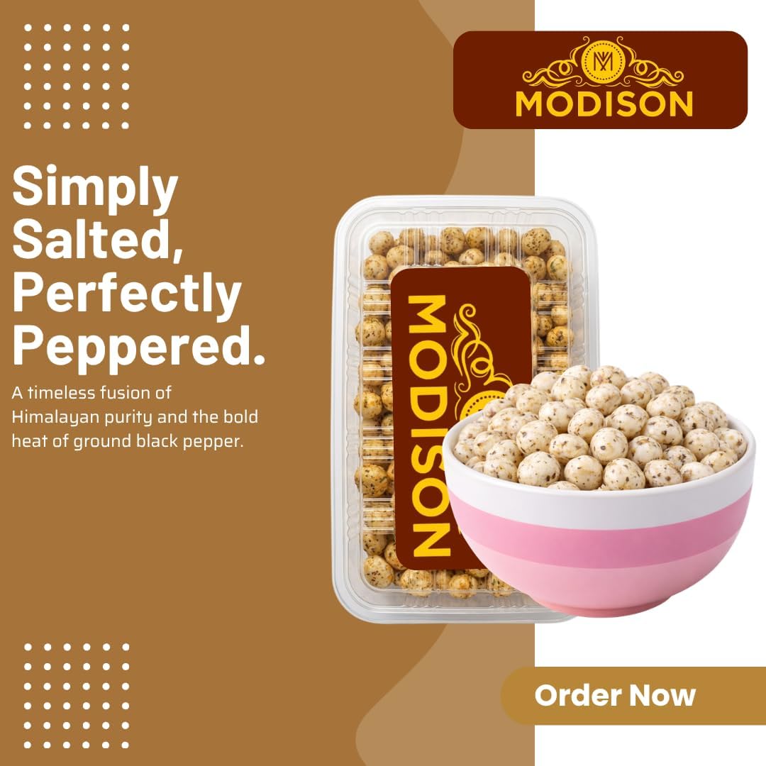 MODISON Roasted Makhana Healthy Snacks Himalayan Pink Salt Pepper 80g