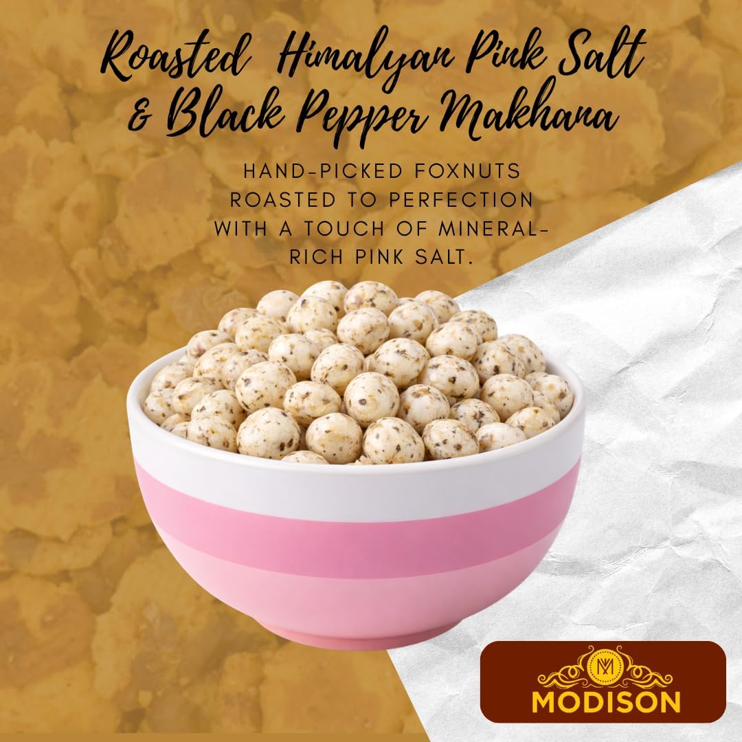 MODISON Roasted Makhana Healthy Snacks Himalayan Pink Salt Pepper 80g