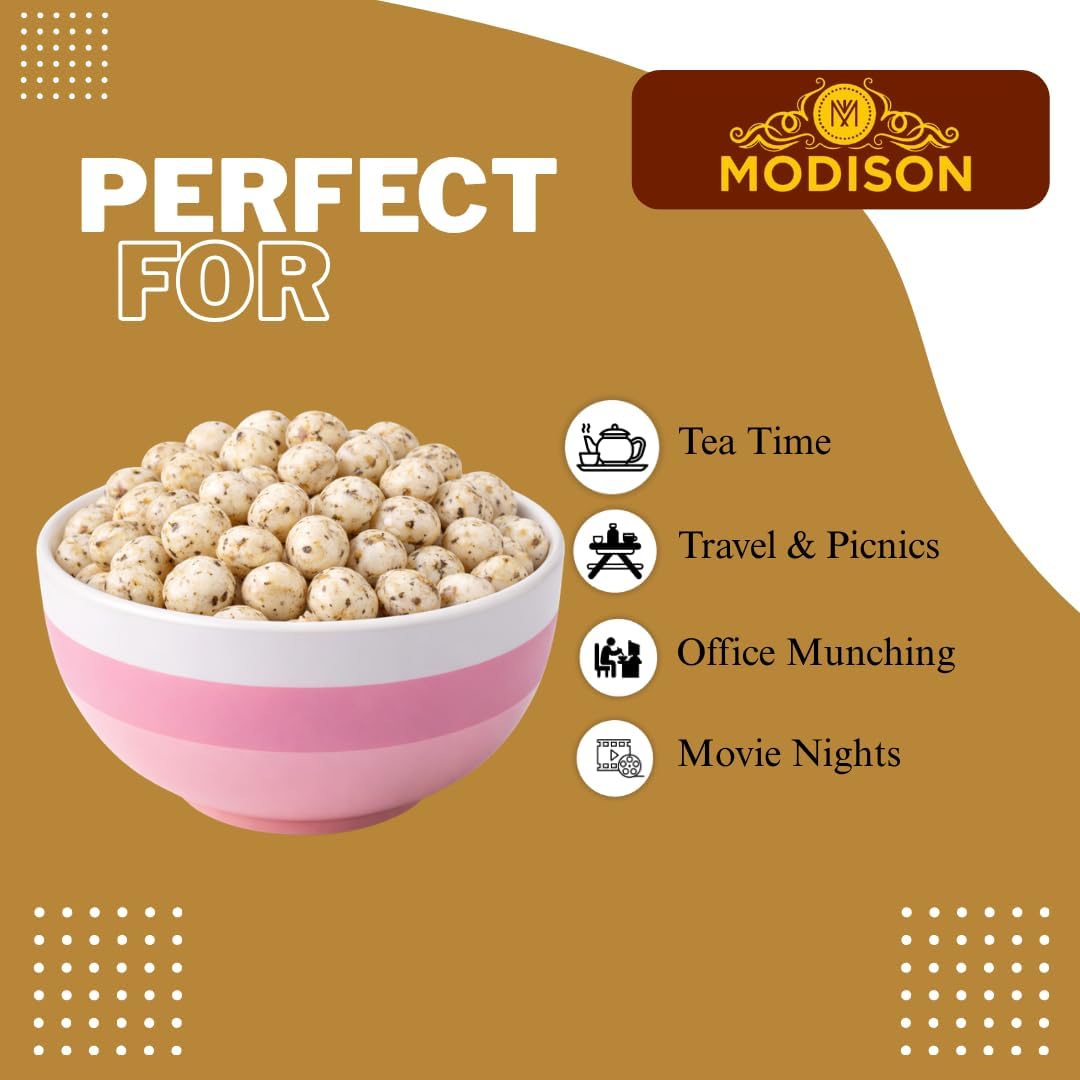 MODISON Roasted Makhana Healthy Snacks Himalayan Pink Salt Pepper 80g