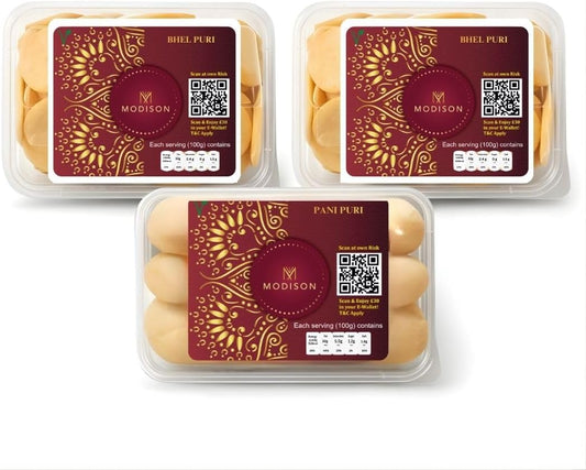 MODISON Pani Puri Bhel Puri Bundle Indian 180g Chaat Kit 3 Pack