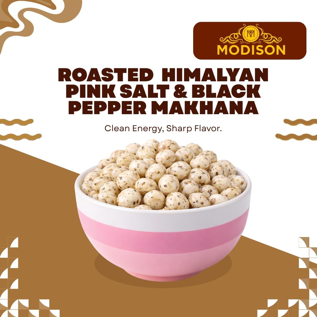 MODISON Roasted Makhana Healthy Snacks Himalayan Pink Salt Pepper 80g
