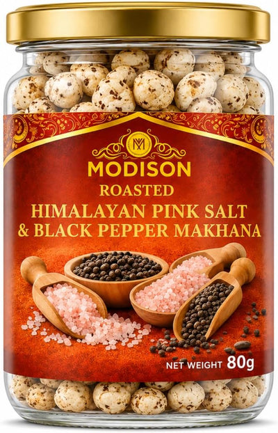 MODISON Roasted Makhana Healthy Snacks Himalayan Pink Salt Pepper 80g