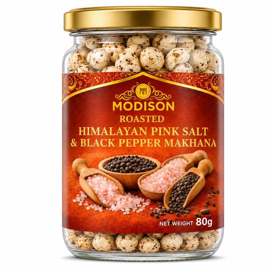 MODISON Roasted Makhana Healthy Snacks Himalayan Pink Salt Pepper 80g