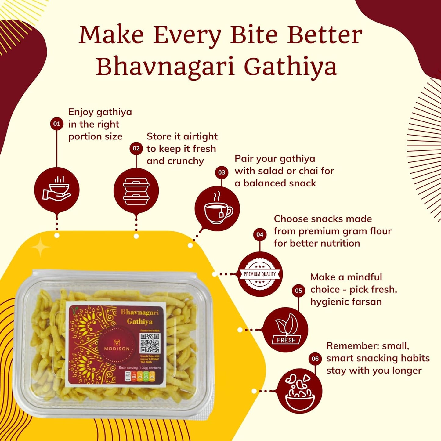 MODISON Bhavnagari Gathiya Indian Snacks Crispy Gujarati 180g
