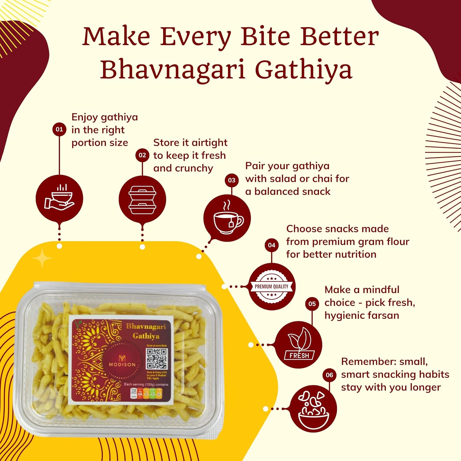 MODISON Bhavnagari Gathiya Indian Snacks Crispy Gujarati 180g