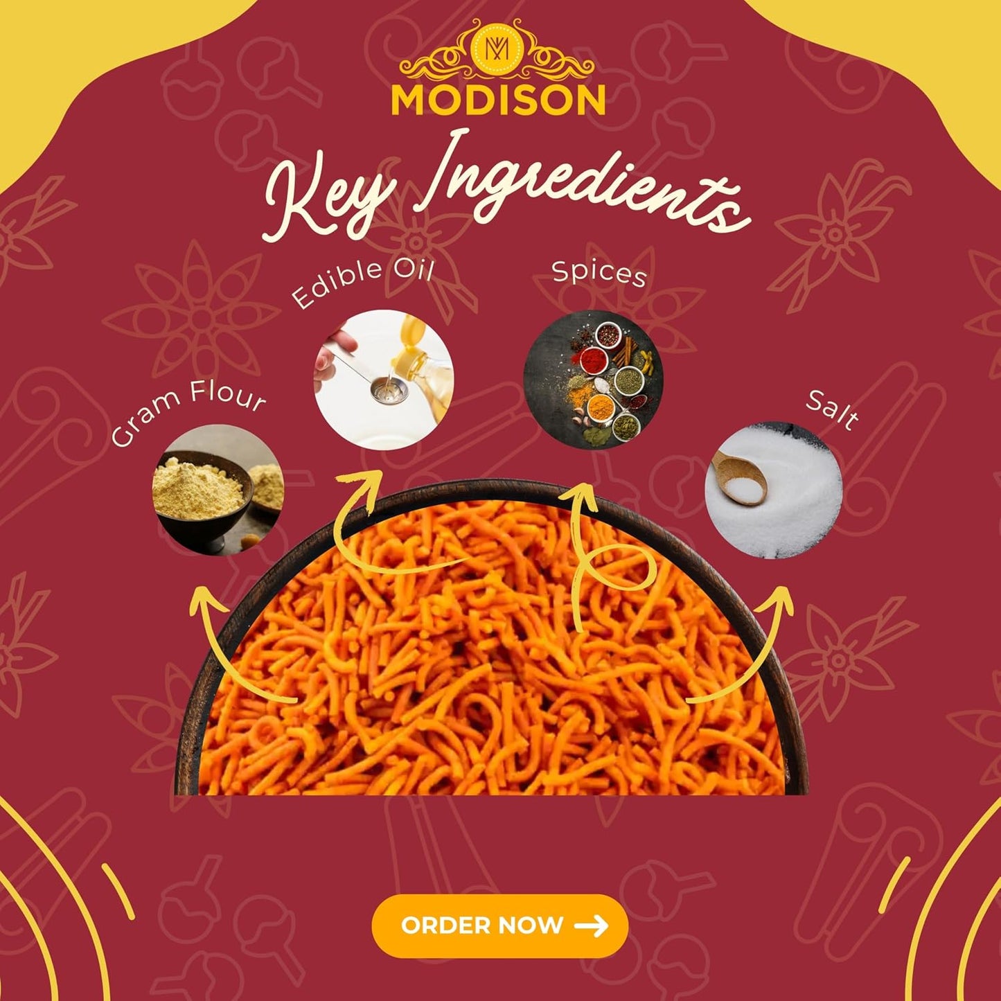 MODISON Tikhi Sev Indian Snacks Spicy Gujarati Namkeen 180g