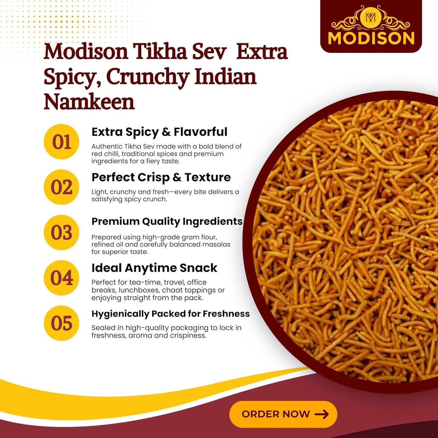 MODISON Tikhi Sev Indian Snacks Spicy Gujarati Namkeen 180g