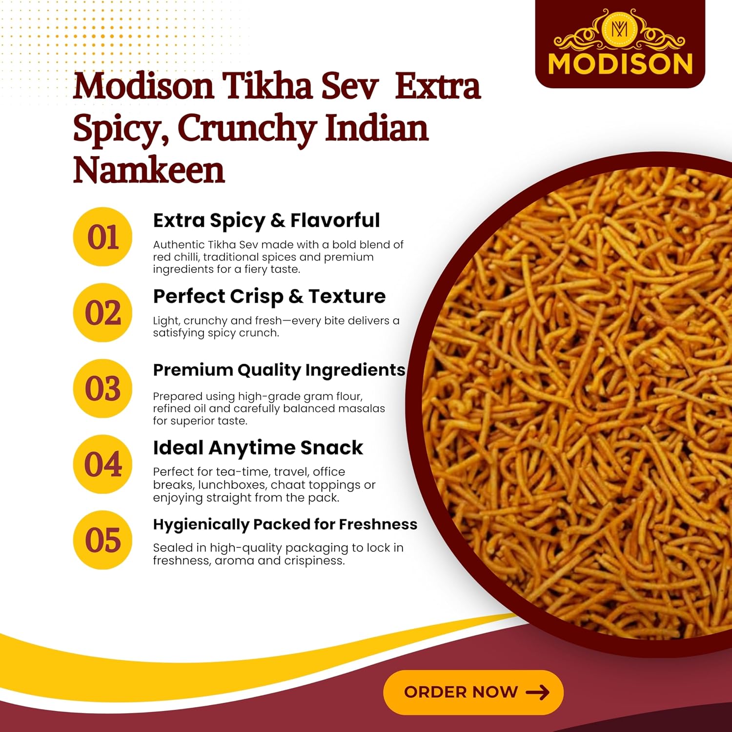 MODISON Tikhi Sev Indian Snacks Spicy Gujarati Namkeen 180g