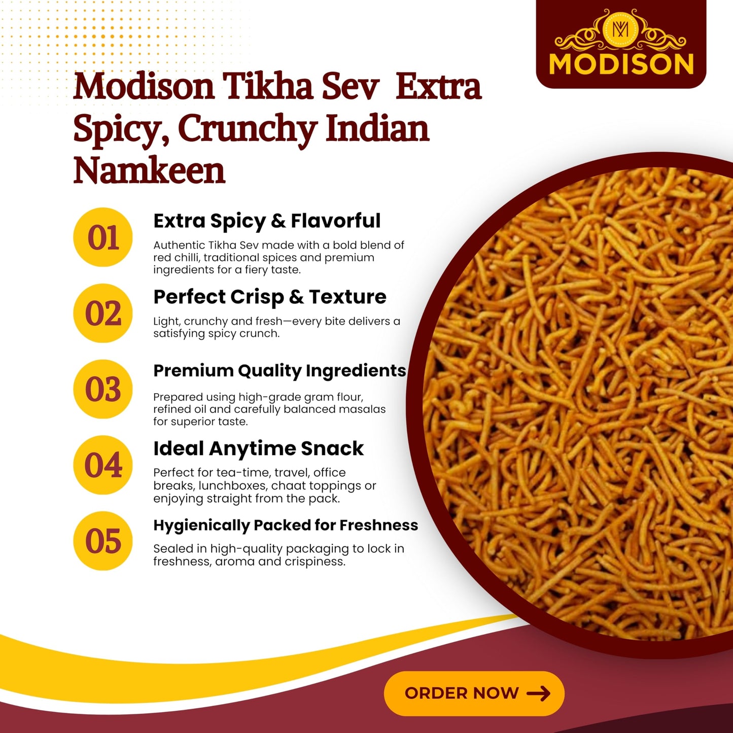 MODISON Tikhi Sev Indian Snacks Spicy Gujarati Namkeen 180g
