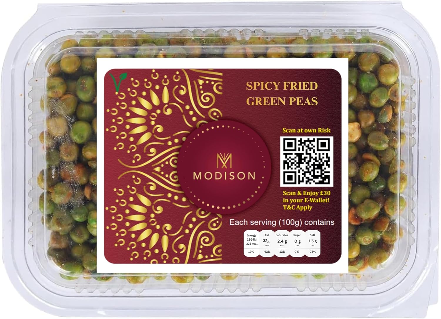 MODISON Spicy Fried Green Peas Healthy Snacks Crispy 180g