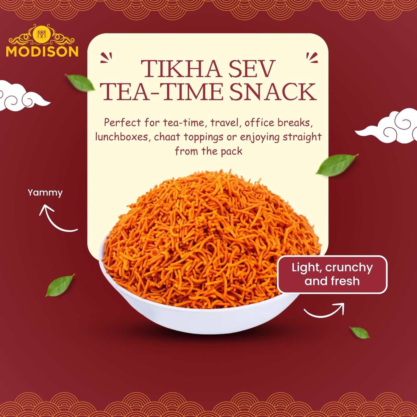 MODISON Tikhi Sev Indian Snacks Spicy Gujarati Namkeen 180g