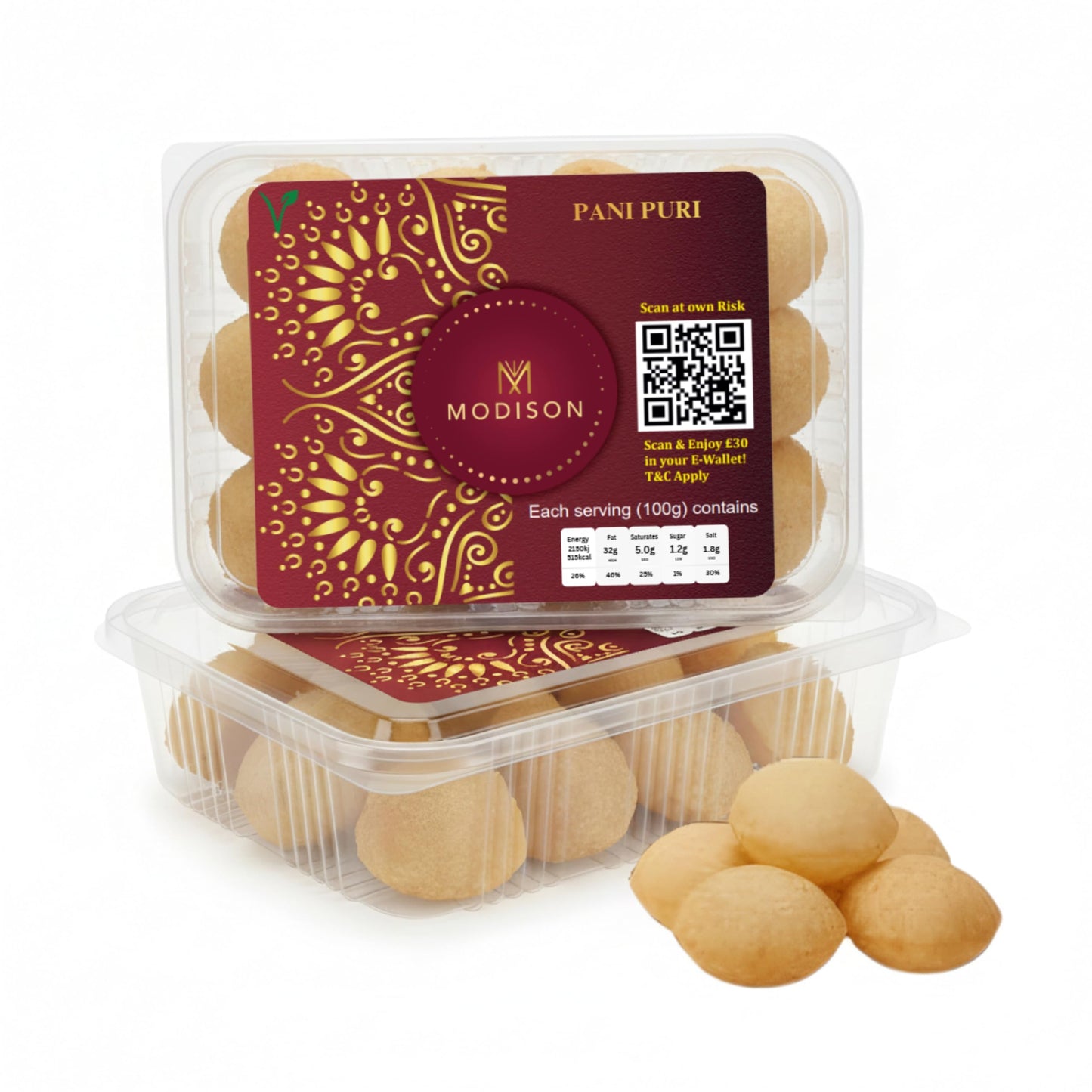 MODISON Pani Puri Indian Snacks Crispy Golgappa Shells 40pc